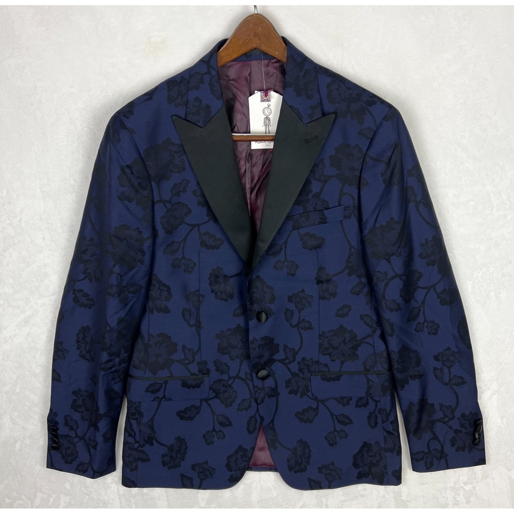 Robert Graham Reggie Blazer Mens 40R New Suit Jacket Floral Navy Blue Satin Peak